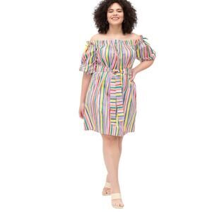 Eloquii Dress Striped Off the Shoulder Rainbow Mini Size 16